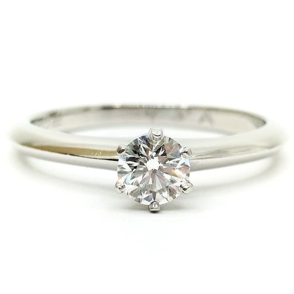 AUTH Tiffany and Co. Ring Solitaire Diamond VVS2 0.34ct Platinum Gold Ring 5 3/4 - Picture 1 of 9